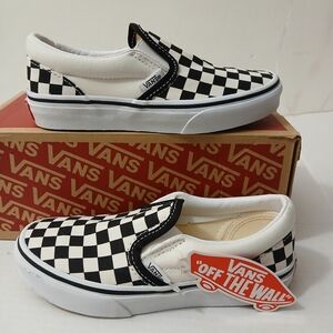 Vans Kids Black and White Checkerboard Slip-On Sneakers Size 1 New $40